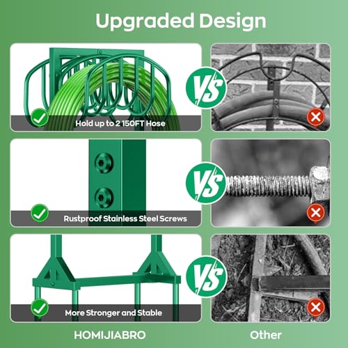 Garden Water Hose Holder Holds 2 * 150Ft Hoses, Heavy-Duty Metal Freestanding Hose Holder with 4 Spikes, Rustproof Garden Hose Hanger Storage for Outside, Yard, Lawn - color: Green