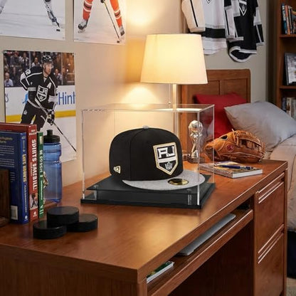 WANLIAN Clear Hat Display Case,Self-Assembly Acrylic Baseball Cap Holder Stand with Stainless Steel Risers, Perfect for Sports Caps & Mini Helmets (Assembly Required) - size: 8.6x7.9x7 inch
