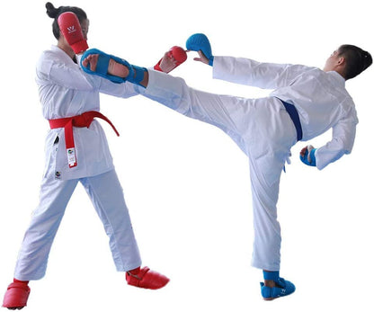 Wesing Karate Protective Gears Set with Chest Guard Gloves Groin Protection and Shin Instep Guard for Men - color: Blue, size: Small