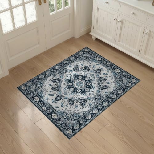 3'x5' Black Charcoal Boho Medallion Design Washable Accent Rug - color: Blue/Pattern 10, size: 3' x 5' (Rectangular)