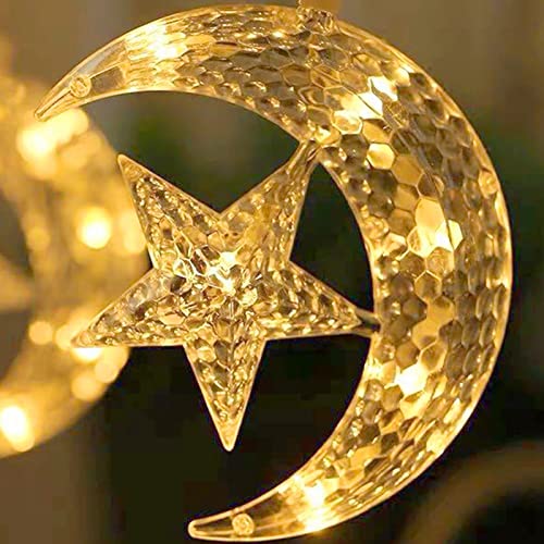 Gavigain Star Moon String Lights, 10ft 126 LED Ramadan String Lights Twinkle Star Moon Fairy Lights for Starry Night, Wedding, Party, Bedroom - color: original