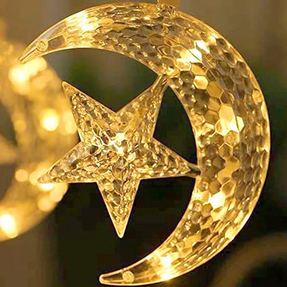 Gavigain Star Moon String Lights, 10ft 126 LED Ramadan String Lights Twinkle Star Moon Fairy Lights for Starry Night, Wedding, Party, Bedroom - color: original