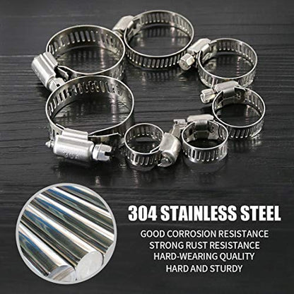 Hilitchi 60 Piece Adjustable 8-38mm Range Stainless Steel Worm Gear Hose Clamps Assortment Kit