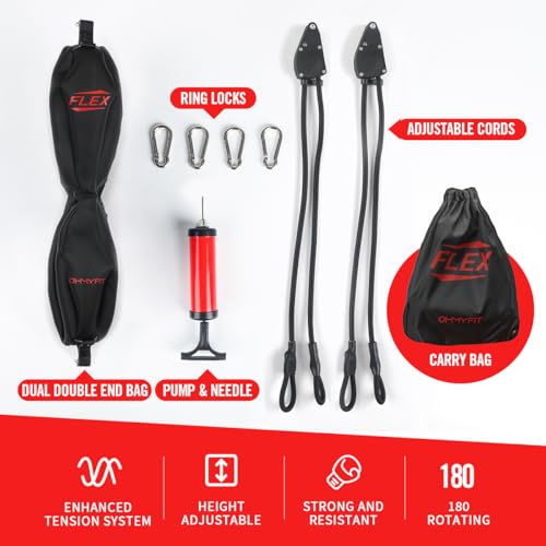 Flex Double End Punching Bag - Bungee Cords w/Special Flex Adjustable System - Durable Bladder Speed Bag - Boxing Training Equipment for Adults - Home Gym Accessories - style: Dual Ball Black