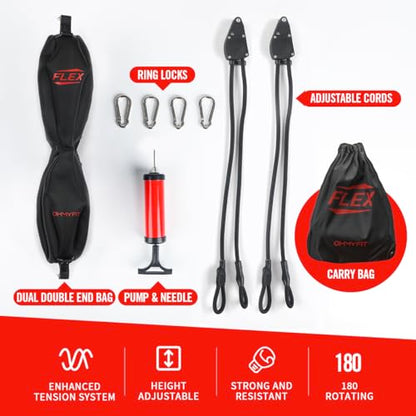 Flex Double End Punching Bag - Bungee Cords w/Special Flex Adjustable System - Durable Bladder Speed Bag - Boxing Training Equipment for Adults - Home Gym Accessories - style: Dual Ball Black