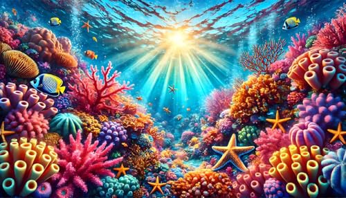 Undersea Coral Aquarium Background Marine Life Starfish Sunlit Fish Tank Background 24x12 Inches PVC Glass Container Decoration with Tapes - color: Coral, size: 24"x12"/60x30cm