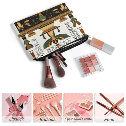 Egyptian Mystery Style Makeup Bag for Women, Cosmetic Pouch Travel Toiletry Organizer Bag 8.9"x6.5" Polyester - color: Egyptian Mystery Style