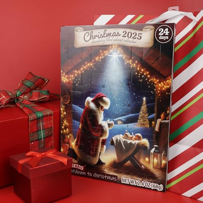Nativity Advent Calendar, Santa Kneeling Chocolatey Christmas Countdown 24 Days, 2.4 Ounces