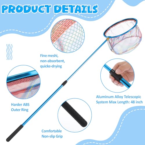 Telescopic Fishing Net with Bucket, Telescopic Fishing Landing Net, Lightweight Aluminum Pole Non Slip Handle for Catching Frogs Butterfly Fish Crab for Beach Stream Outdoor - color: Blue
