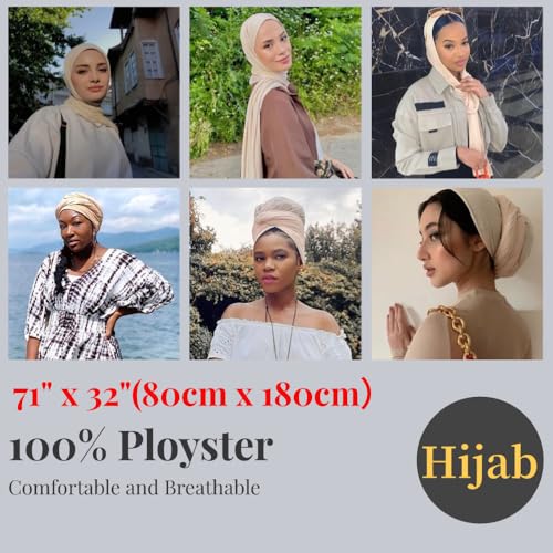 Harewom Muslim Hijab for Women Soft Stretch Headscarf Large Plain Turban Wrap Shawl Head Wrap for Everyday Wear - color: Cream Hijab Headscarf