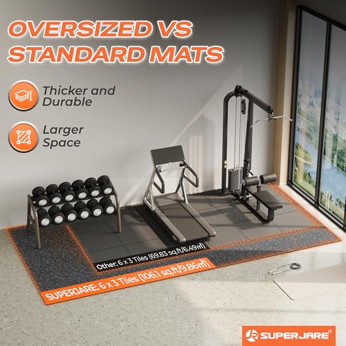 SUPERJARE 30" x 30" Larger Rubber Top Exercise Equipment Mats, 0.56" Thick 18PCS 112.5 Sq Ft High-Density EVA Foam Interlocking Gym Flooring, Big Workout Mat for Home Gym, Floor Protection, Black/Grey - size: 18 Tiles (112 Sq Ft)