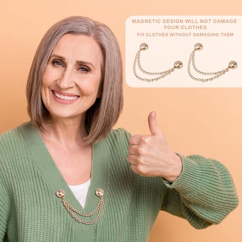 8pcs Multi-Function Magnetic Clothing Clips, Magnetic Button Clips with Chain Widely Used Magnet Clothing Pins Pant Waist Tightener Clip for Shirt Skirt Pants Dress(Gold) - color: Gold