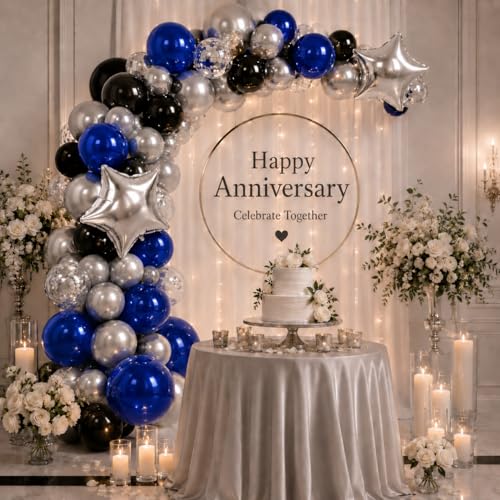 Blue and Black Balloons with Silver Star Foil Balloons for Birthday Party - color: Blue and Sliver, size: 30PC
