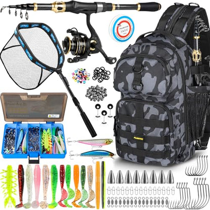 PLUSINNO Fishing Backpack with Fishing Floating Net, Fishing Gear, Tackle Boxes,Waterproof Fishing Tackle Bag, Fishing Gifts for Men - color: Camo Fishing Backpack