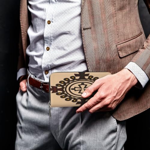 Ethiopian Cross PU Leather Long Wallet for Women Men, Zipper Clutch Wallet RFID Card Holder Organizer - color: Ethiopian Cross2