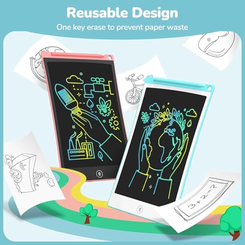 TECJOE 4 Pack LCD Writing Tablet for Kids, 8.5 Inch Toddlers Drawing Tablet - color: Blue & Pink & Yellow & Purple