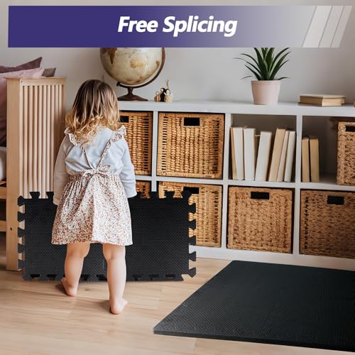 1/2 inch Thicked Gym Floor Mats (20 Sq Ft), 20 Tiles 12.6X12.6in High Density EVA Foam Gym Flooring for Home Gym, Weightlifting, Kids Play Area, Non-Slip, Free Splicing. - size: 96 Sq Ft(24 Tiles)