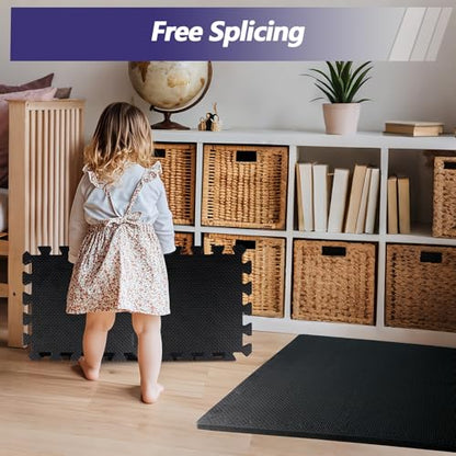 1/2 inch Thicked Gym Floor Mats (20 Sq Ft), 20 Tiles 12.6X12.6in High Density EVA Foam Gym Flooring for Home Gym, Weightlifting, Kids Play Area, Non-Slip, Free Splicing. - size: 96 Sq Ft(24 Tiles)