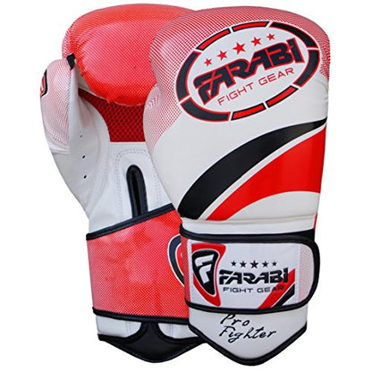 Farabi Pro Fighter Boxing Gloves Sparring Gym Bag Punching Focus Pad Mitts - color: Red, size: 12Oz