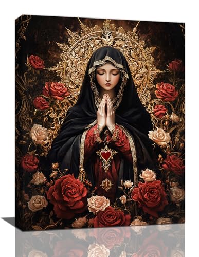 Virgin Mary Wall Art, Virgen De Guadalupe Pictures Wall Decor Our Lady Canvas Prints Framed Artwork Paintings Poster Home Office Decorations For Bedroom Living Room Kitchen Dinning Room 12l X 16w - color: Mary, size: 12"L x 16"W