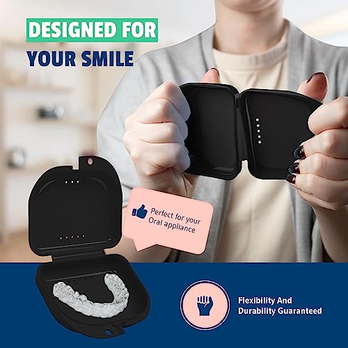 Retainer Case - Pack of 2 Black with Accessories - Odorless Mouth Guard Case-Retainer Holder-Ventilated, Durable Night Guard Case for Carrying and Protecting Braces,Dentures & Aligners