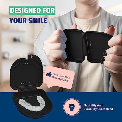 Retainer Case - Pack of 2 Black with Accessories - Odorless Mouth Guard Case-Retainer Holder-Ventilated, Durable Night Guard Case for Carrying and Protecting Braces,Dentures & Aligners