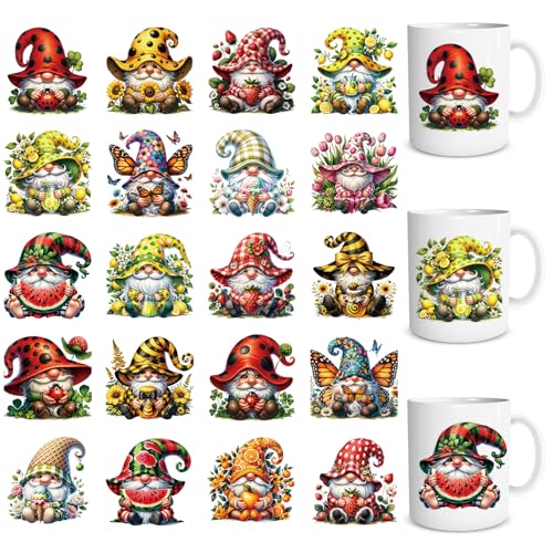 UV DTF Cup Wrap - 20 Pcs Gnome Flower UV DTF Transfers Stickers for 16 OZ Spring Butterfly Waterproof UVDTF Transfer Decals for Glasses Cups Mug DIY Crafts - style: Gnome