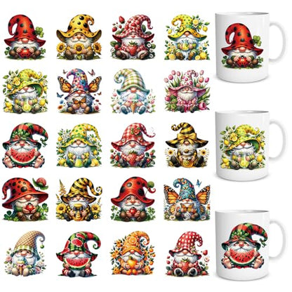 UV DTF Cup Wrap - 20 Pcs Gnome Flower UV DTF Transfers Stickers for 16 OZ Spring Butterfly Waterproof UVDTF Transfer Decals for Glasses Cups Mug DIY Crafts - style: Gnome