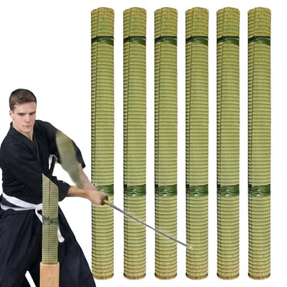 6 Pcs Tameshigiri Tatami Cutting Mats - Pre-Rolled & Pre-Tied Targets, 100% Igusa (Soft Rush) for Katana Sword Practice, Japanese Craftsmanship, 34" x 78"