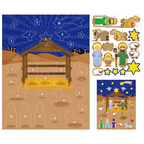 WhatSign 2025 Christmas Advent Calendar - Nativity Advent Calendar for Kids 24 Days Religious Stickers Christian Countdown Calendar Christmas Activities Decorations Gifts for Children - color: Style1