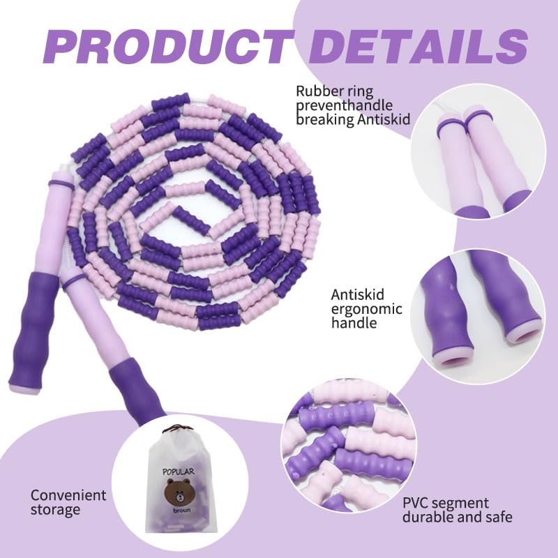 20 Pcs Soft Beaded Jump Ropes, Adjustable Length Skipping Rope, 8.2 Ft Tangle Free Segmented Jumping Rope with Storage Bag for Kids and Adults Exercise, Fitness