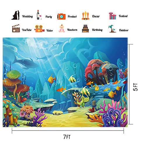 CHAIYA Under The Sea Backdrop Ocean Little Mermaid Backdrop Background for Under The Sea Theme Baby Shower Photo Booth Banner Party Cake Table Decoration 7x5ft - size: 7′x5′