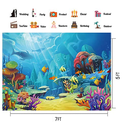 CHAIYA Under The Sea Backdrop Ocean Little Mermaid Backdrop Background for Under The Sea Theme Baby Shower Photo Booth Banner Party Cake Table Decoration 7x5ft - size: 7′x5′