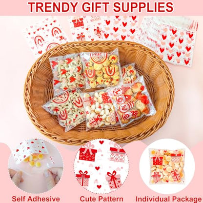 Mother's Day Cookie Bags - 200PCS 4x4 In Red Heart Self-Sealing Cellophane Treat Bags for Candy Gifts, Small Jewelry, Clear Self-Adhesive Goodie Bags for Mother’s Day, Birthday, Party Favors - 2.8 Mil - color: Red Heart 200pcs