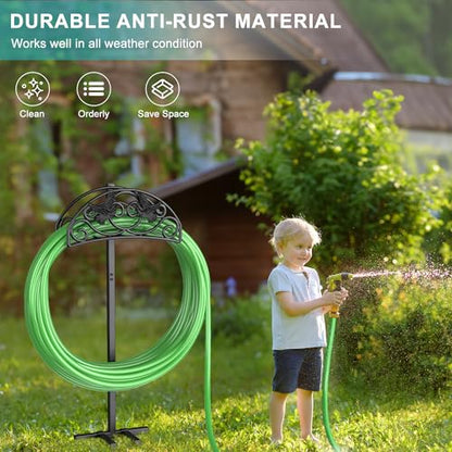 Garden Hose Holder, Detachable Metal, Heavy Duty Freestanding Outside | Water Hose Holder Stand Garden Hose Reel Rack and Hose Storage Organizer for Outside Yard