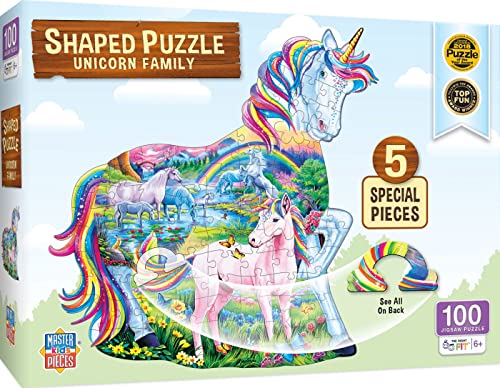 MasterPieces 100 Piece Shaped Jigsaw Puzzle for Kids - Unicorn Family - 14"x19" - style: Unicorn Family