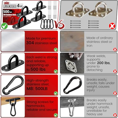 sprookber 304 Stainless Steel Pad Eye Snap Hooks, M5 Heavy Duty Ceiling Hooks, 500 lb Capacity Hammock Swing Hanging kit, Plant Hangers, Marine Hardware Staple Hook Loop with Screws, Set of 8(Black) - size: 2 Inch, style: Black Oval