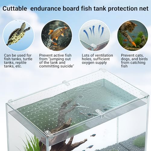 Colingmill 2 Pcs Aquarium Acrylic Fish Tank Lid Covers for 70/75/90/110 Gallon, 48 X18 Glass Cuttable Canopy Top Net, Anti-Jump Net with Clips (Each 22.68 x 16.93 x 0.1in) - size: 23 x 17 Inch