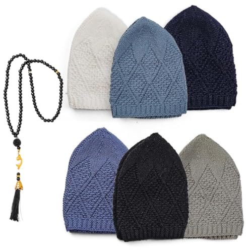 Muslim Kufi Hats for Men, Velvet Crochet Islamic Prayer Cap, Stretchable, Breathable Knit Skull Beanie,Standard Size - color: Oltu- Mix 3