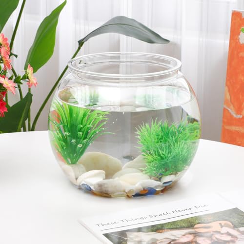 POPETPOP Plastic Aquarium Betta Fish Tank 1 Gallon Clear Goldfish Bowl Unbreakable Round Fish Vases Bowl for Home décor Wedding Event Party Goldfish Lovers