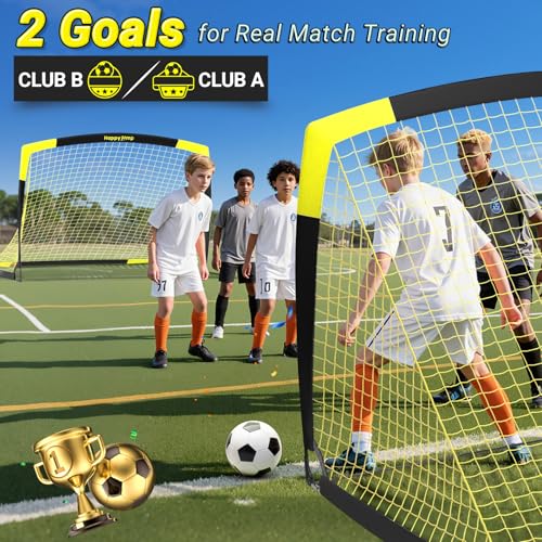 Happy Jump 7x5 FT & 5x3.6 FT Portable Soccer Goal for Youth Players Ages 6–14, Large-Frame Design Built for Long-Term Development, Easy Setup for Backyard, Park or School Training - style: 7x5–2 Goals+Accessories