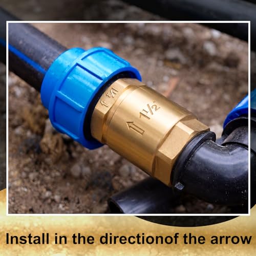 Zonon 2 Pcs 1-1/2 Inch Check Valve One Way Brass Non Return in Line Check Valve with Backflow Prevention NPT Male in FNPT out for Garden Hose Well Pumps Irrigation Systems Chemical Industry - size: 1-1/2 Inch