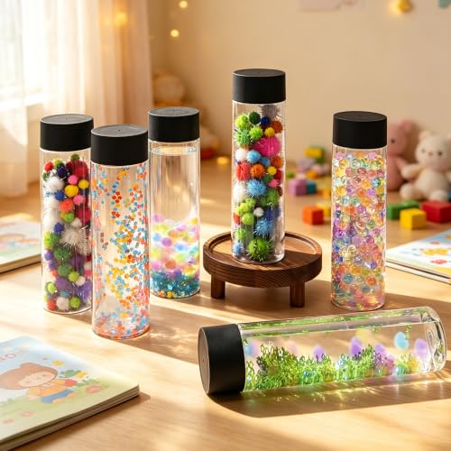 Empty Plastic Sensory Bottles with Lids, 16 Pack, 13.5 oz | Bulk Empty Reusable, Juice Water Bottles, DIY Crafts, Classroom Handmade, Party Decoration