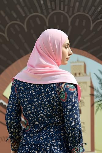 SARJANA Women's Solid Color Cotton Hijab with Under Scarf Cap Ready to Wear Stretch Scarves Long Scarfs FREE SIZE - color: Baby Pink