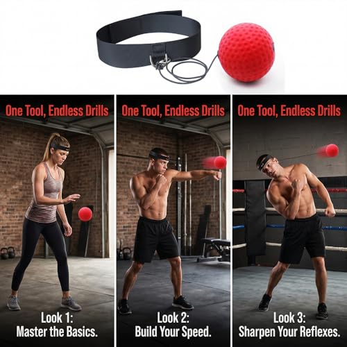 Head Mounted Boxing Reaction Ball Adjustable Headband Elastic Cord Reflex Trainer for Home Speed Training Stress Relief