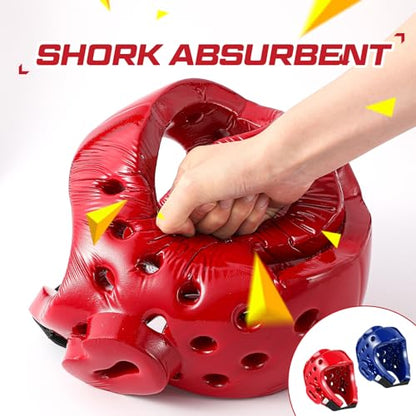 JellyArch 2 Pcs Taekwondo Karate Headgear MMA Martial Arts Helmet Soft Head Guard Protection Sparring Gear Helmet Boxing for Men Women Thai Kickboxing Grappling Muay Taekwondo - color: Red and Blue, size: Large