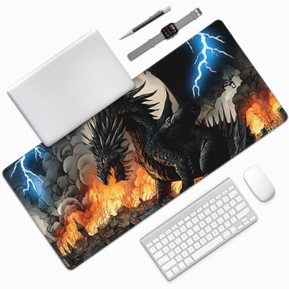XXL Gaming Mouse Pad 35.4x15.7 Inch, Large Extended Desk Mat | Mousepad with Dragon Design, Non-Slip Rubber Base, Water-Resistant Surface and Stitched Edges for Gaming, Office & Home - color: Dragon