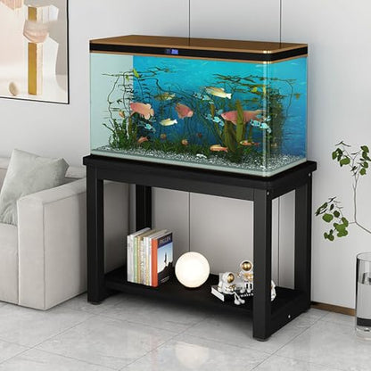Double-Tier Fish Tank Stand, Heavy-Duty Aquarium Stand, With Shelving Unit, Features Non-Slip Pads, Reptile Enclosure Stand, Suitable For Fishkeeping, Turtle Keeping(Black+Black,23.6x11.8in) - color: Black+Black, size: 23.6x11.8in