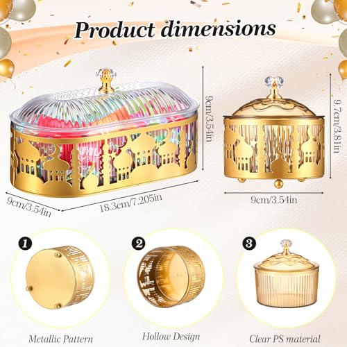 4 Pcs Ramadan Trays with Lid Gold Eid Mubarak Tray Plates Ramadan Moon Candy Dish Table Decorations Food Serving Tray Islam Muslim Al-fitr Cookie Storage Container for Eid Party Supplies