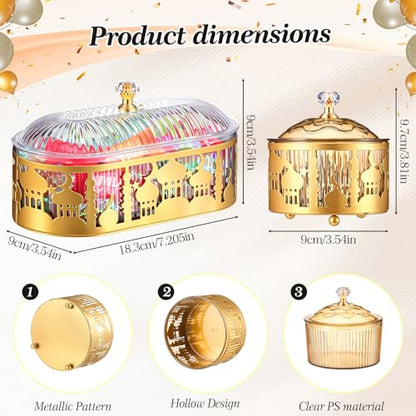 4 Pcs Ramadan Trays with Lid Gold Eid Mubarak Tray Plates Ramadan Moon Candy Dish Table Decorations Food Serving Tray Islam Muslim Al-fitr Cookie Storage Container for Eid Party Supplies
